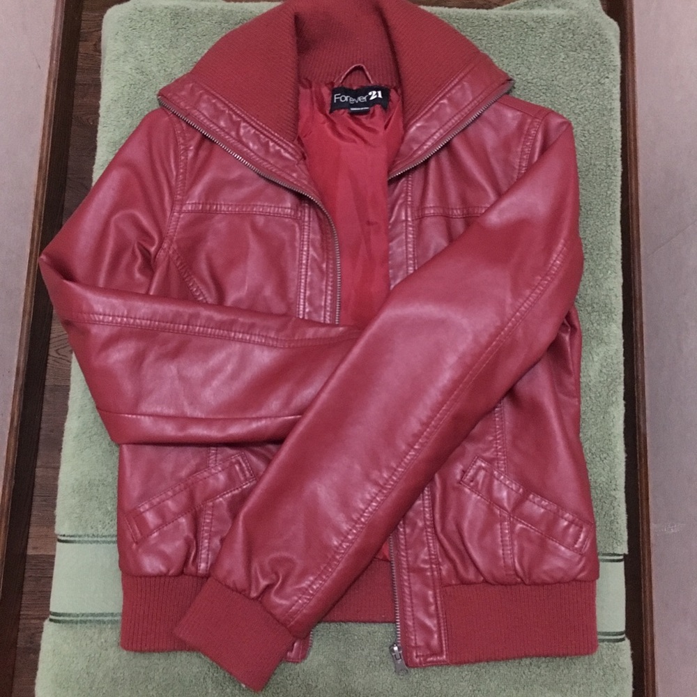 Vintage f21 red leather jacket